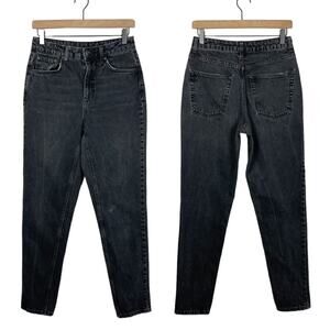 Topshop | Moto Washed Out Black High Waist Taper Leg 100% Cotton Mom Jeans